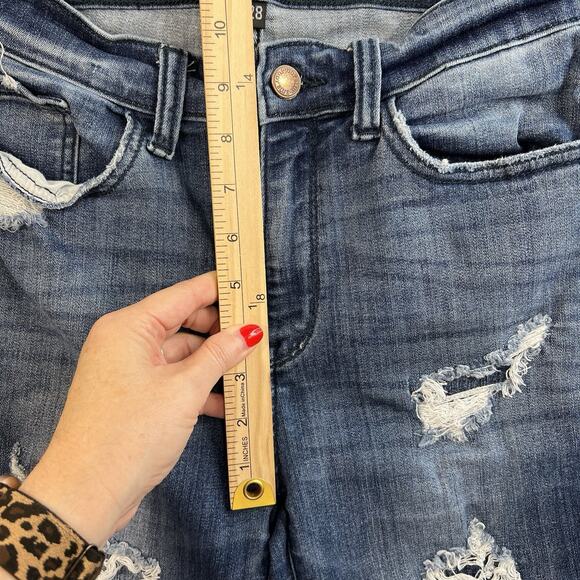 Judy Blue 7 / 28 Skinny Fit Capri Jeans Mid Rise Distressed Stretch Denim Blue - Picture 13 of 15